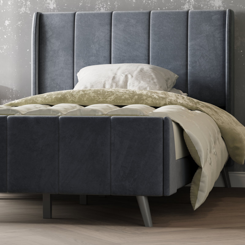 Mercer41 Romildo Standard Platform Bed Frame with Wingback Velvet